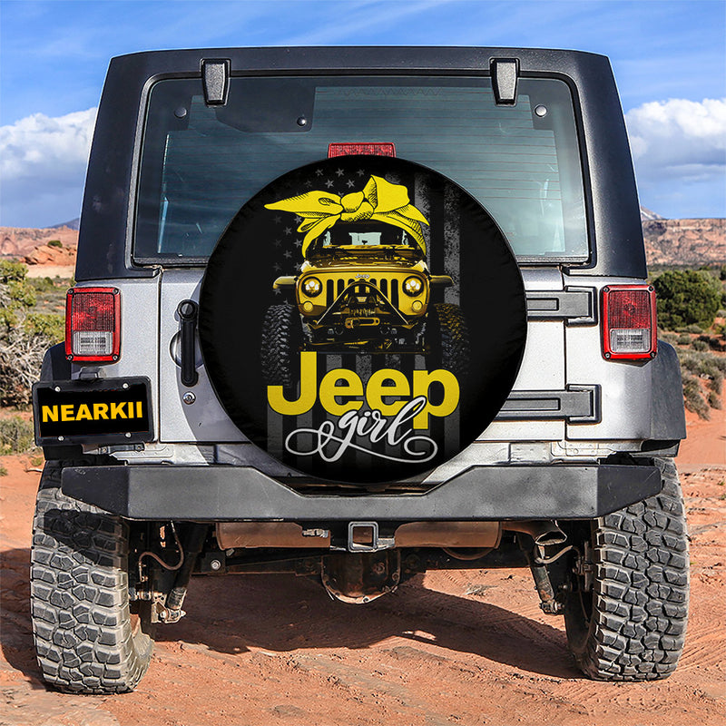 Cyber Yellow Jeep Girl Car Spare Tire Covers Gift For Campers