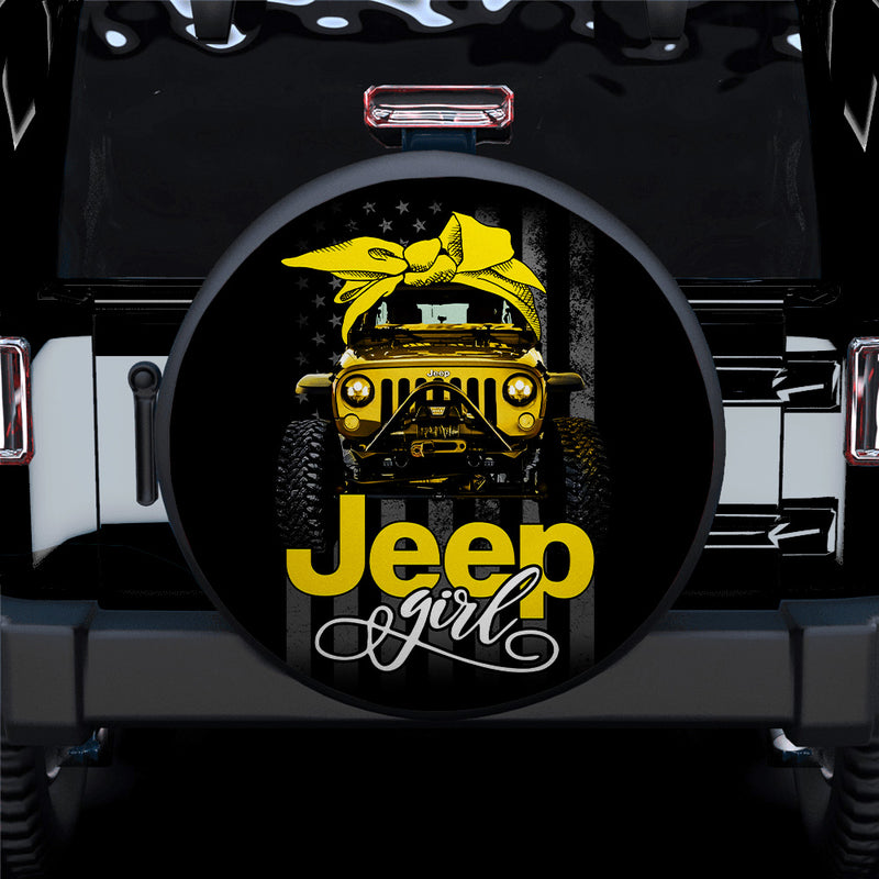 Cyber Yellow Jeep Girl Car Spare Tire Covers Gift For Campers
