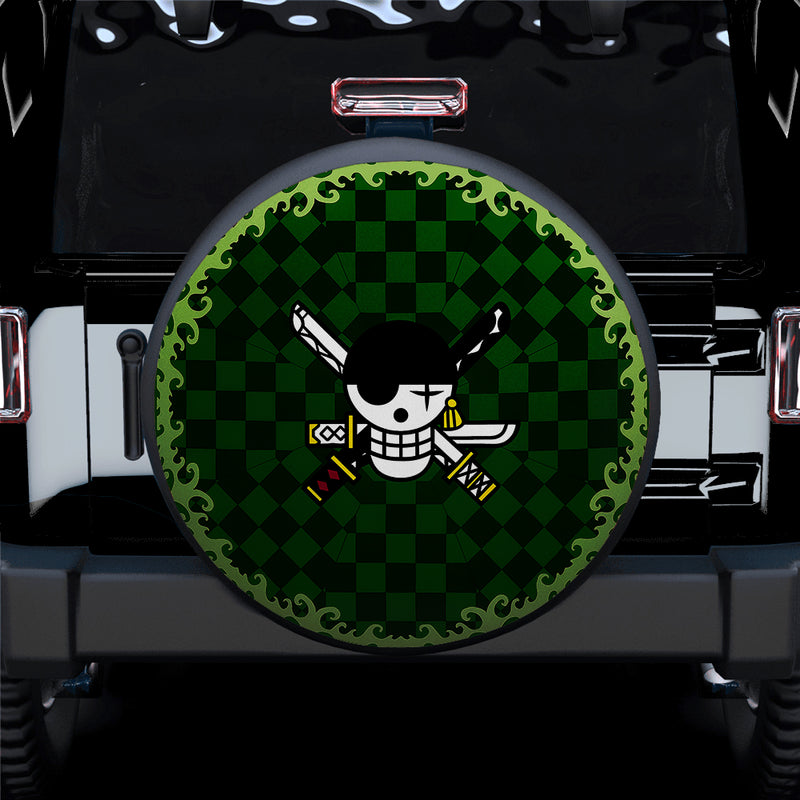 One Piece Straw Hat Zoro Green Checkered Jeep Car Spare Tire Cover