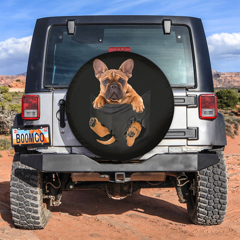 Bull Dog Puppy Hanging Cute Jeep Car Spare Tire Covers Gift For Campers Nearkii