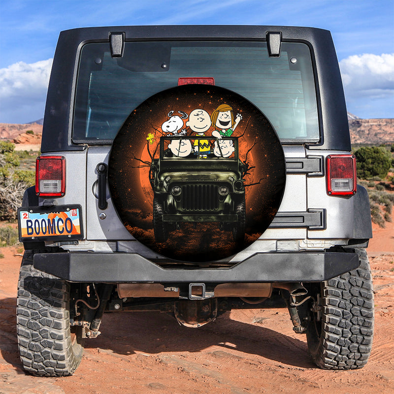 Snoopy And Friends Ride Jeep Halloween Funny Car Spare Tire Covers Gift For Campers Nearkii