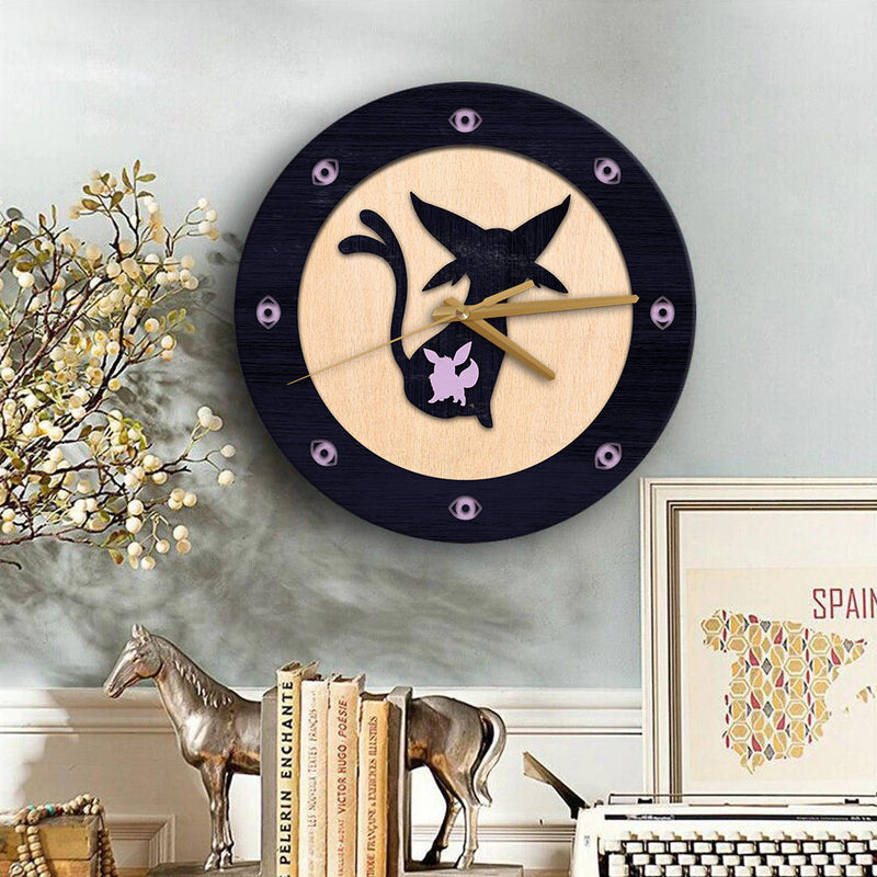 Eevee Espeon Evolution Pokemon Ghost Wood Wall Clock Nearkii