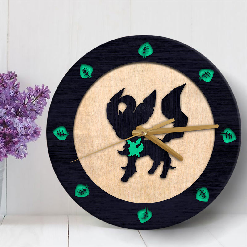 Eevee Leafeon Evolution Pokemon Ghost Wood Wall Clock Nearkii