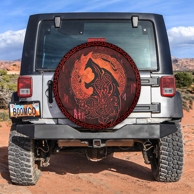 Viking Wolf Art Car Spare Tire Cover Gift For Campers Nearkii