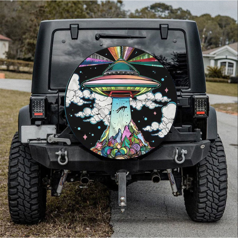 Funny UFO Art Jeep Car Spare Tire Cover Gift For Campers Nearkii
