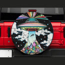Funny UFO Art Jeep Car Spare Tire Cover Gift For Campers Nearkii