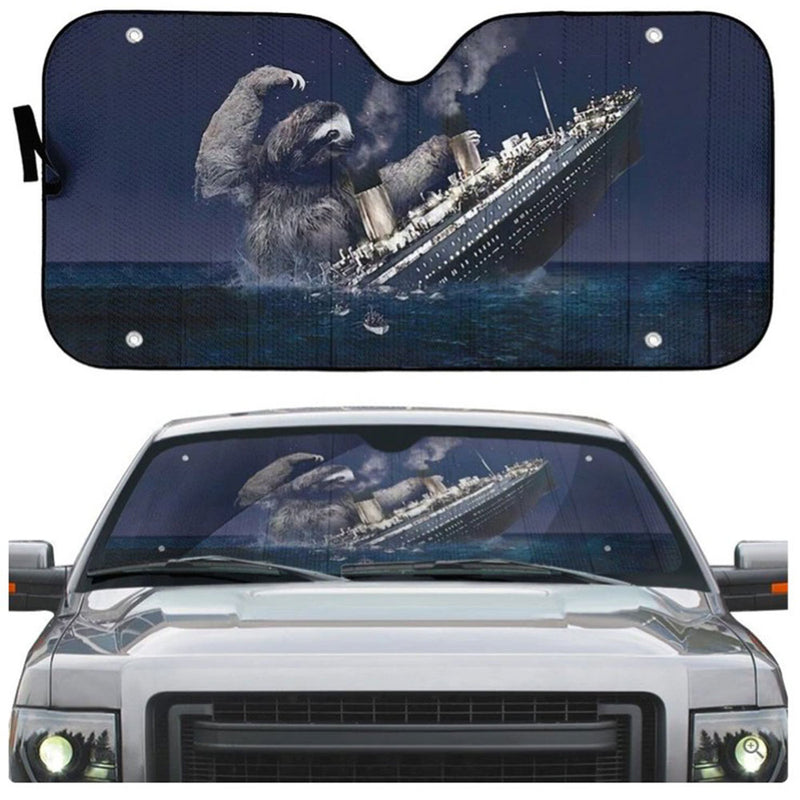 Funny Slothzilla Hits Titanic Custom Car Auto Sun Shades Windshield Accessories Decor Gift Nearkii