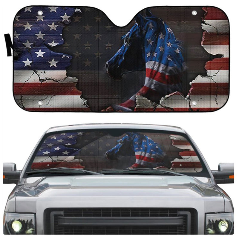 Horse American Flag Custom Car Auto Sun Shades Windshield Accessories Decor Gift Nearkii