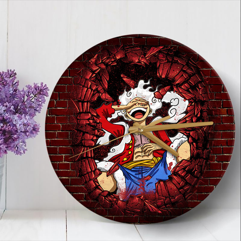 Luffy Gear 5 One Piece Anime Break Wall Style Wood Wall Clock Nearkii