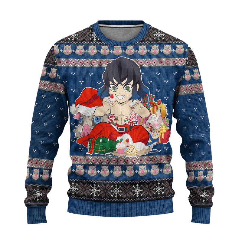 Inosuke Hashibira Demon Slayer Anime Ugly Christmas Sweater Xmas Gift Nearkii