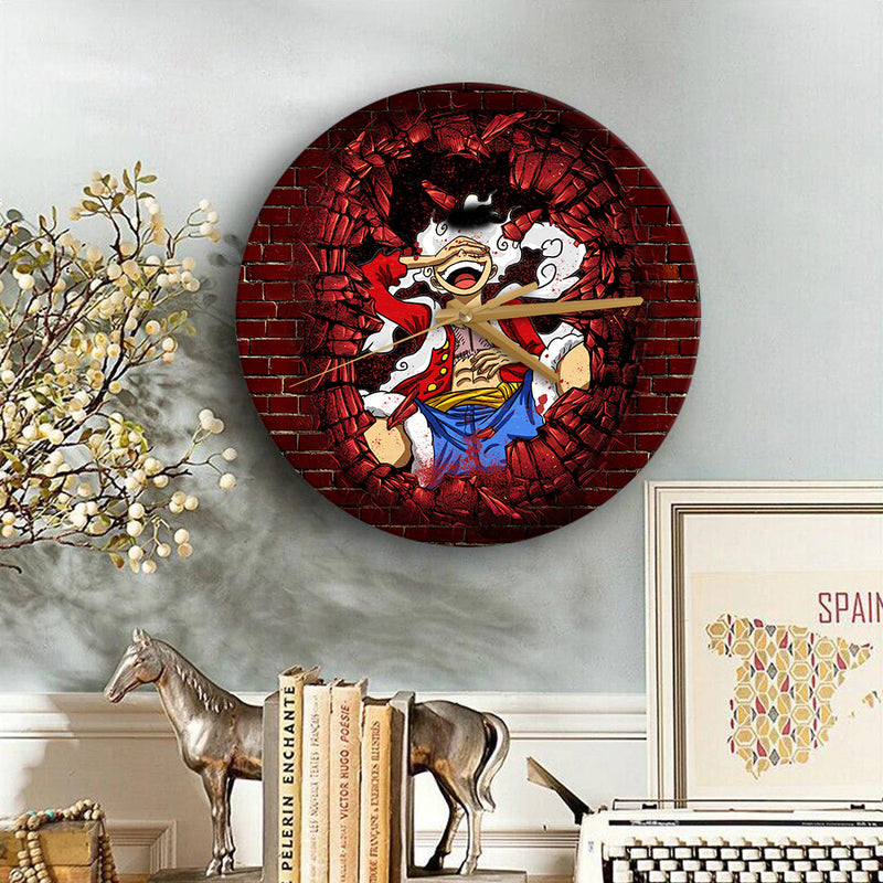 Luffy Gear 5 One Piece Anime Break Wall Style Wood Wall Clock Nearkii