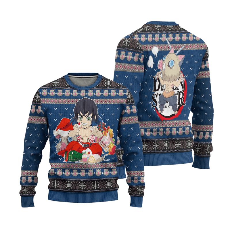 Inosuke Hashibira Demon Slayer Anime Ugly Christmas Sweater Xmas Gift Nearkii