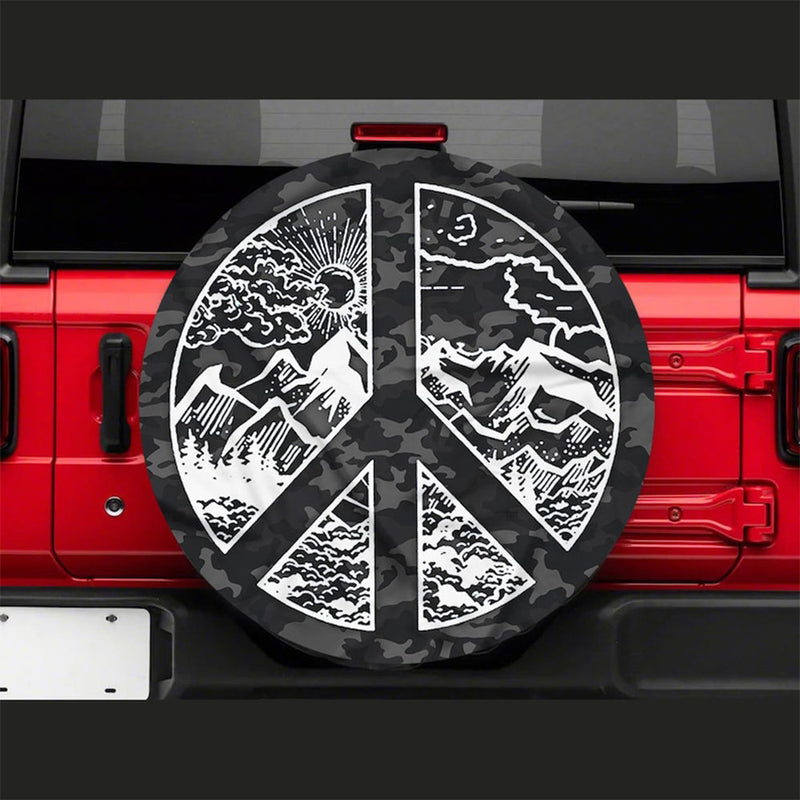 Peace Sign Mountain Jeep Car Spare Tire Cover Gift For Campers Nearkii
