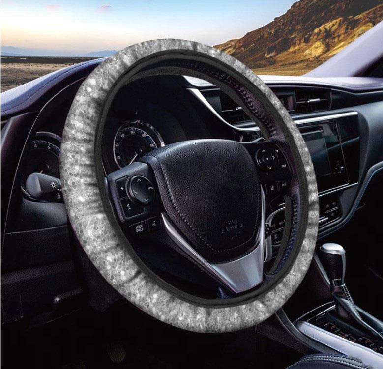 Silver Glitter Texture Print Car Steering Wheel Cover Nearkii