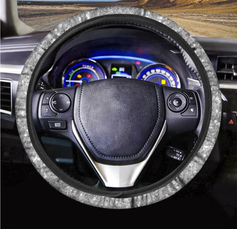 Silver Glitter Texture Print Car Steering Wheel Cover Nearkii