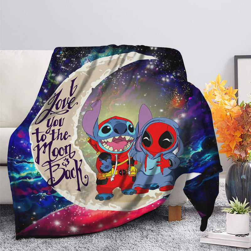 Cute Deadpool And Stitch Love You To The Moon Galaxy Blanket Nearkii