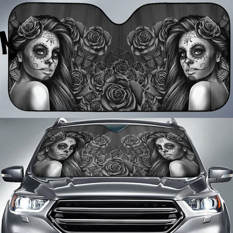 Calavera Girl Black Car Auto Sun Shades Windshield Accessories Decor Gift Nearkii