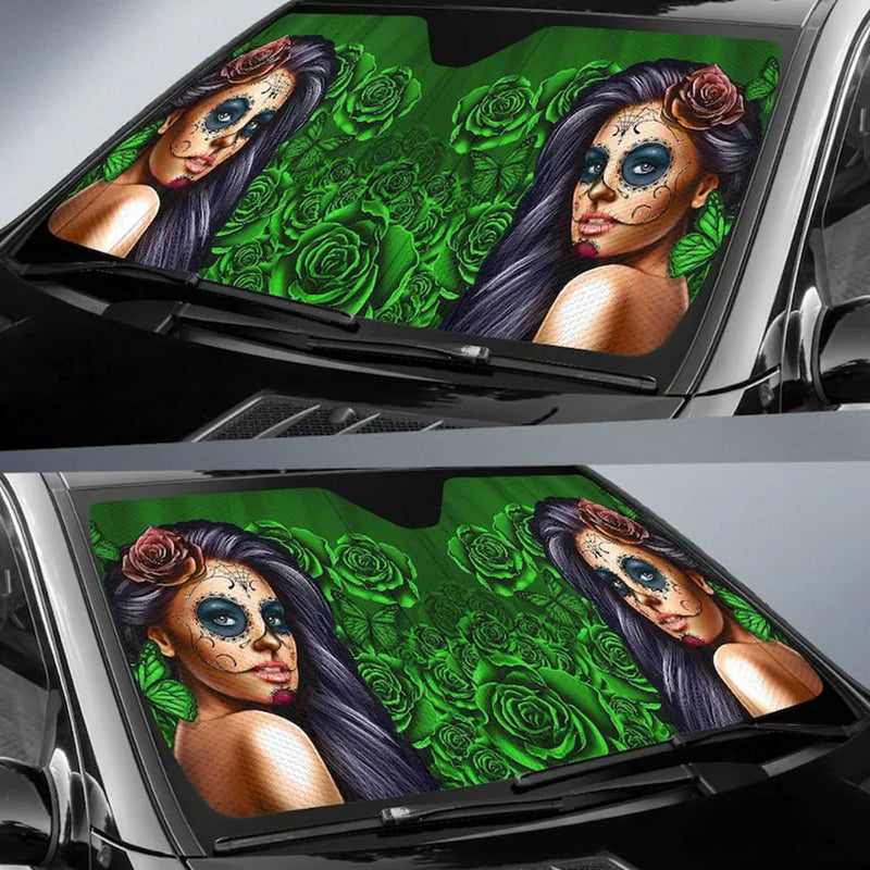 Calavera Girl Green Car Auto Sun Shades Windshield Accessories Decor Gift Nearkii