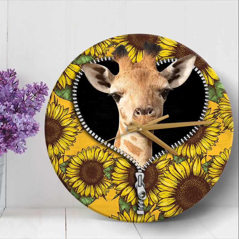 Giraffe Sunflower Zipper Wood Wall Clock Nearkii