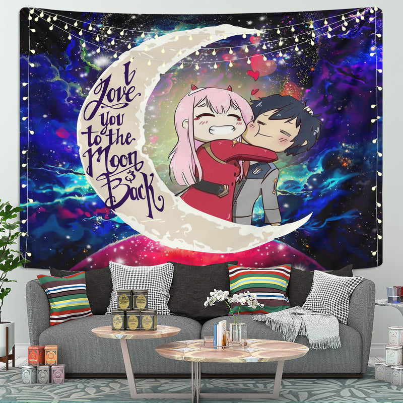 Hiro Zero Two Darling In The Franxx Anime Couple Love You To The Moon Galaxy Tapestry Room Decor Nearkii