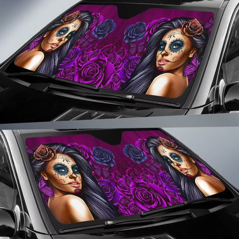 Calavera Girl Purple Car Auto Sun Shades Windshield Accessories Decor Gift Nearkii