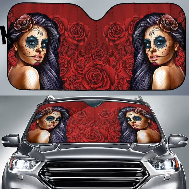 Calavera Girl Red Car Auto Sun Shades Windshield Accessories Decor Gift Nearkii