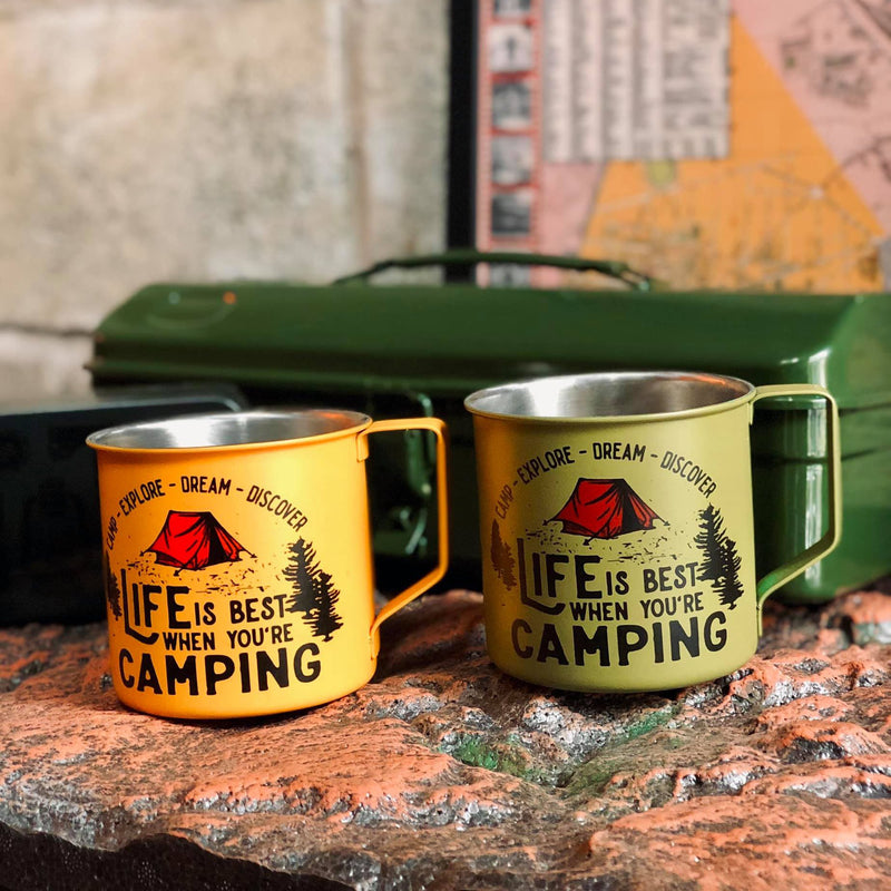 Combo Yellow And Green Life Is Best When You Camping Campfire Travel Mugs 2023 Nearkii