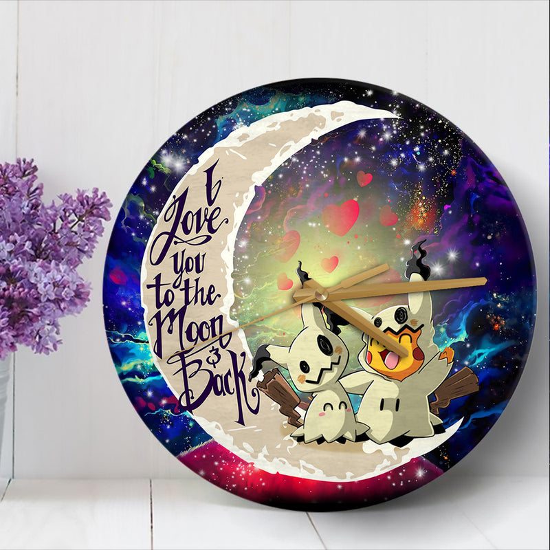 Cute Pikachu Mimikyu Love You To The Moon Galaxy Wood Wall Clock Nearkii