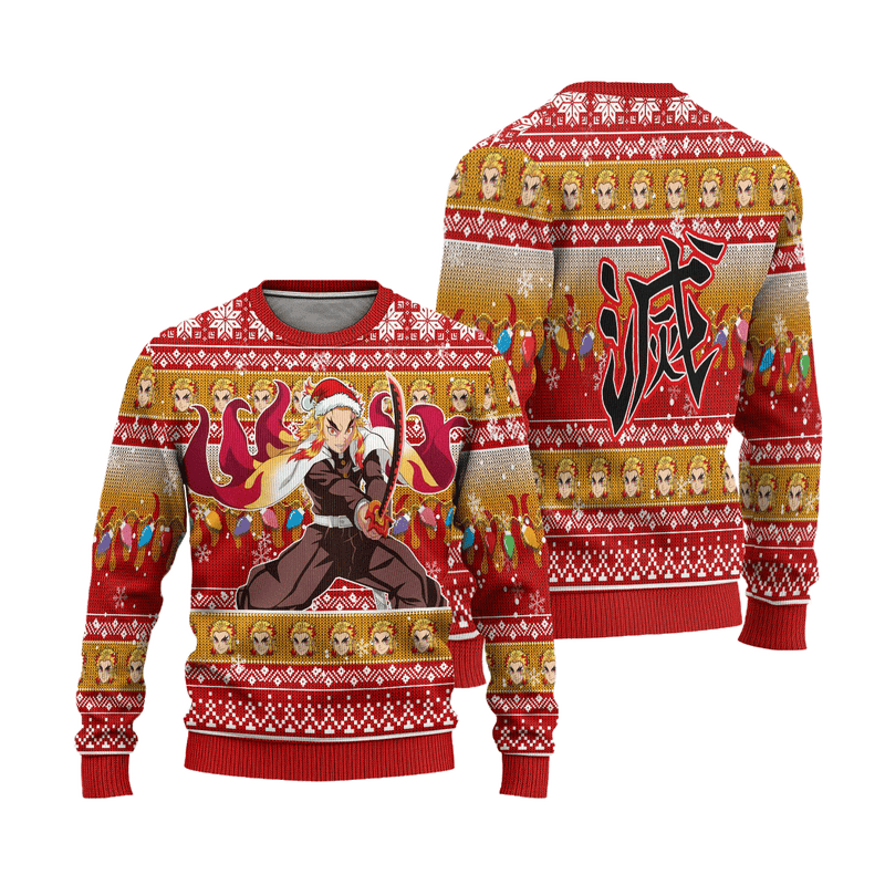 Demon Slayer Kyojuro Rengoku Anime Ugly Christmas Sweater Xmas Gift Nearkii