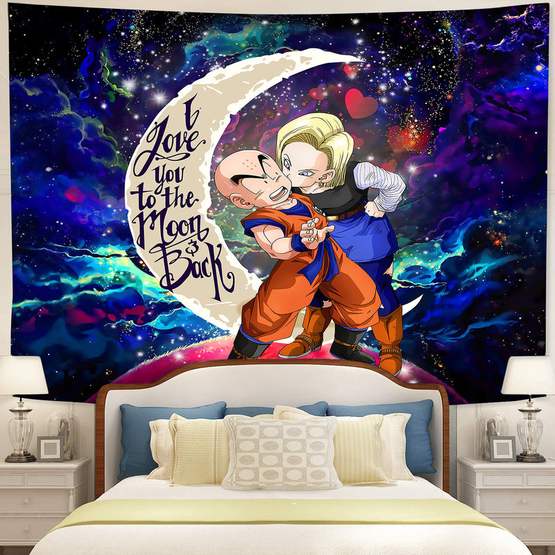 Krillin And Android 18 Dragon Ball Love Moon And Back Galaxy Tapestry Room Decor Nearkii