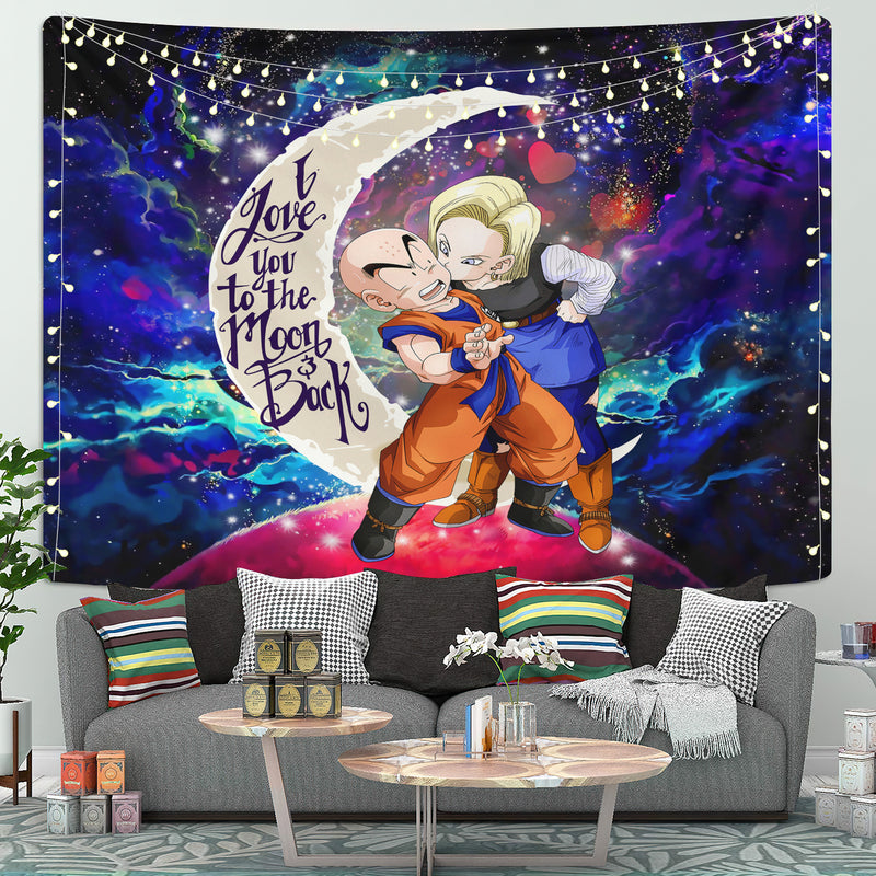 Krillin And Android 18 Dragon Ball Love Moon And Back Galaxy Tapestry Room Decor Nearkii