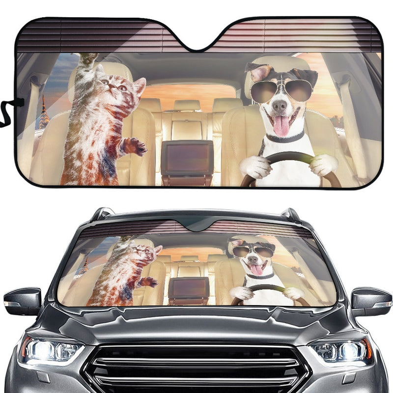 Funny Dog And Cat Driving Car Auto Sunshades Nearkii