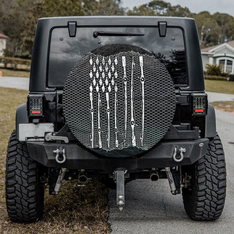 Fishing Rod American Flag Jeep Car Spare Tire Cover Gift For Campers