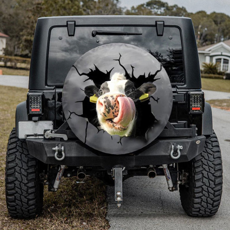 Funny Cow Face Art Jeep Car Spare Tire Cover Gift For Campers Nearkii
