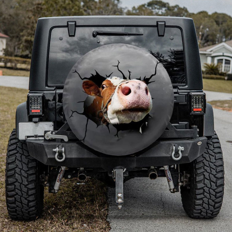 Funny Cow Face Break Jeep Car Spare Tire Cover Gift For Campers Nearkii