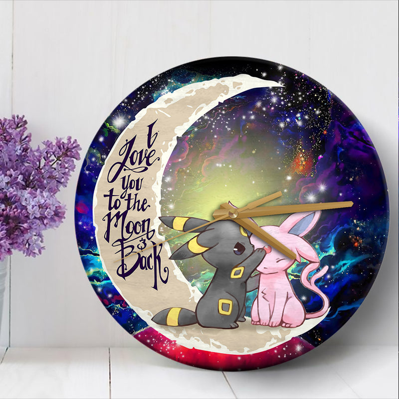 Pokemon Couple Espeon Umbreon Love You To The Moon Galaxy Wood Wall Clock Nearkii