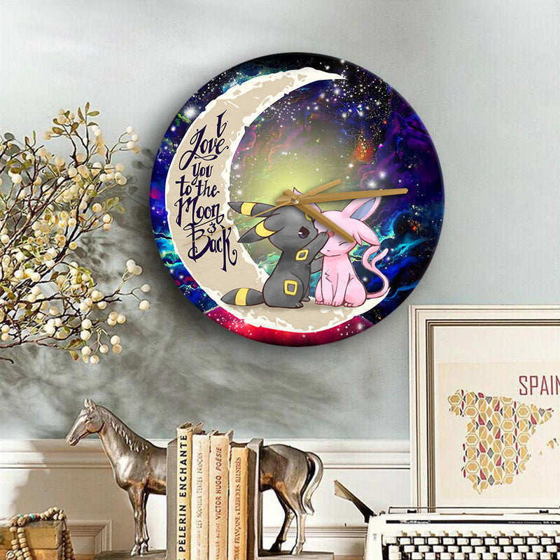 Pokemon Couple Espeon Umbreon Love You To The Moon Galaxy Wood Wall Clock Nearkii