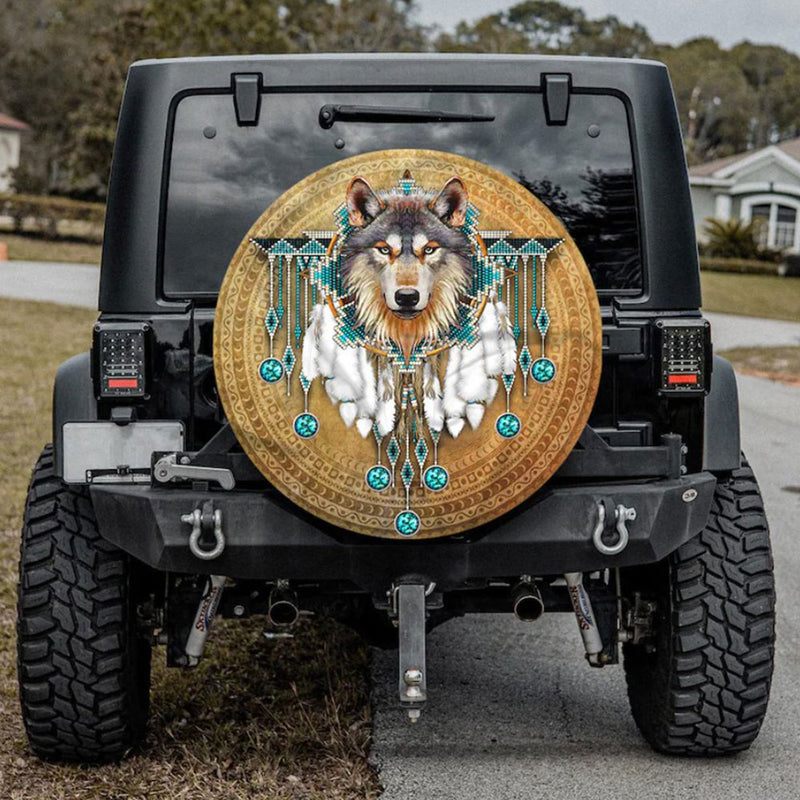 Native American, Native Tribe Wolf Jeep Car Spare Tire Cover Gift For Campers Nearkii