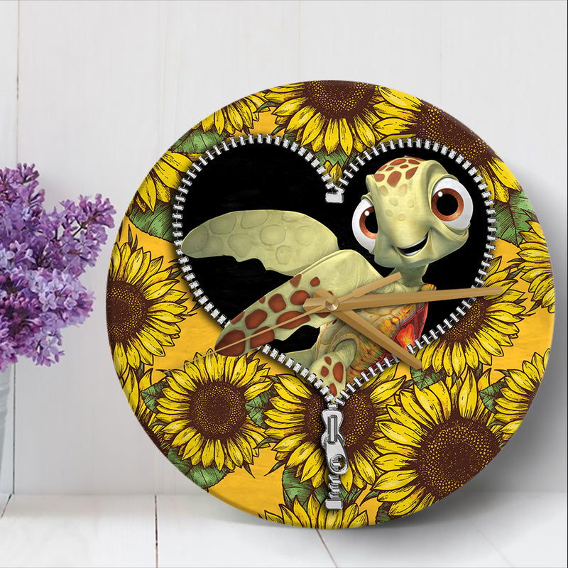 Turtle Sunflower Zipper Wood Wall Clock Nearkii