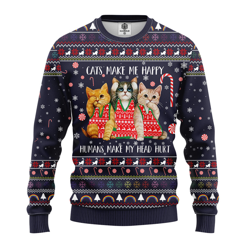 Cat Make Me Happy Ugly Christmas Sweater Amazing Gift Idea Thanksgiving Gift Nearkii