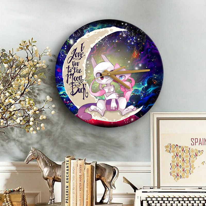 Pokemon Couple Mew Mewtwo Love You To The Moon Galaxy Wood Wall Clock Nearkii