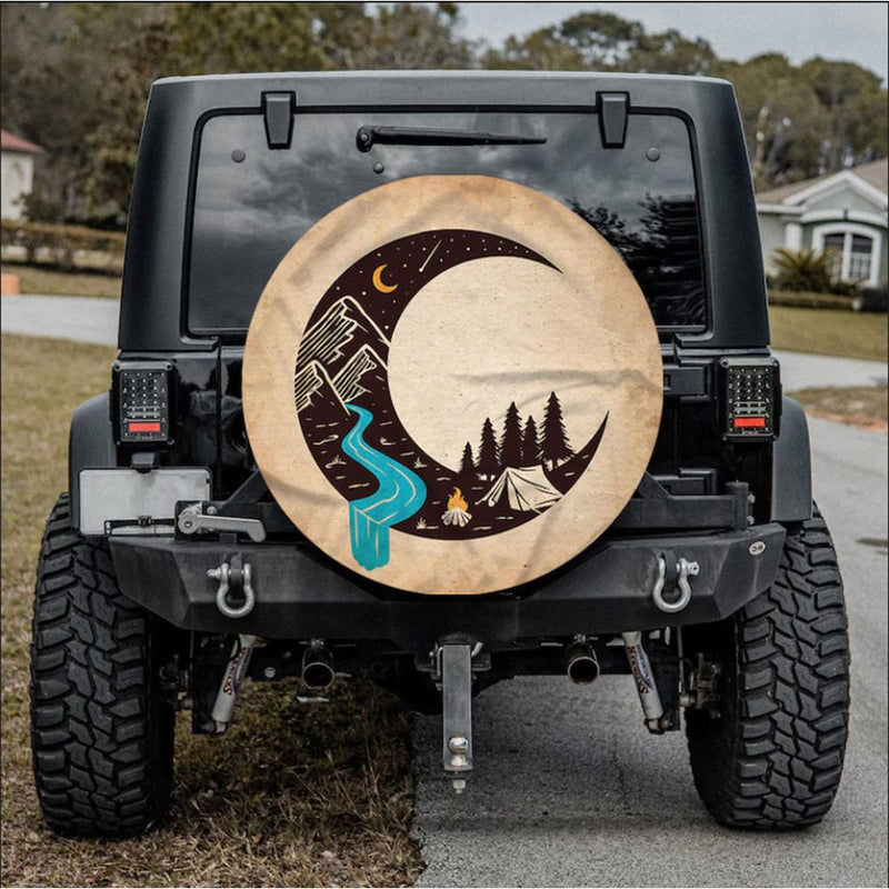 Camping Moon, Hippie Vintage Art Car Spare Tire Cover Gift For Campers Nearkii