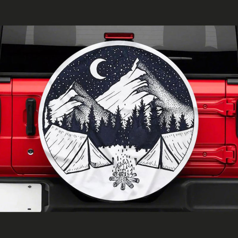 Camping Night, Hippie Vintage Art Car Spare Tire Cover Gift For Campers Nearkii