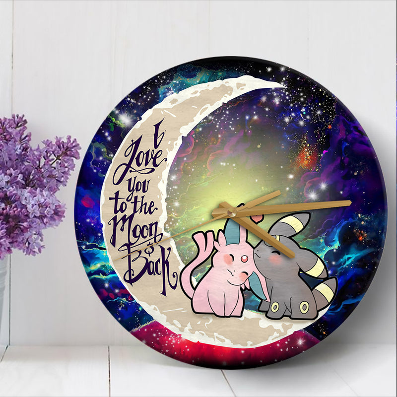 Pokemon Espeon Umbreon Love You To The Moon Galaxy Wood Wall Clock Nearkii