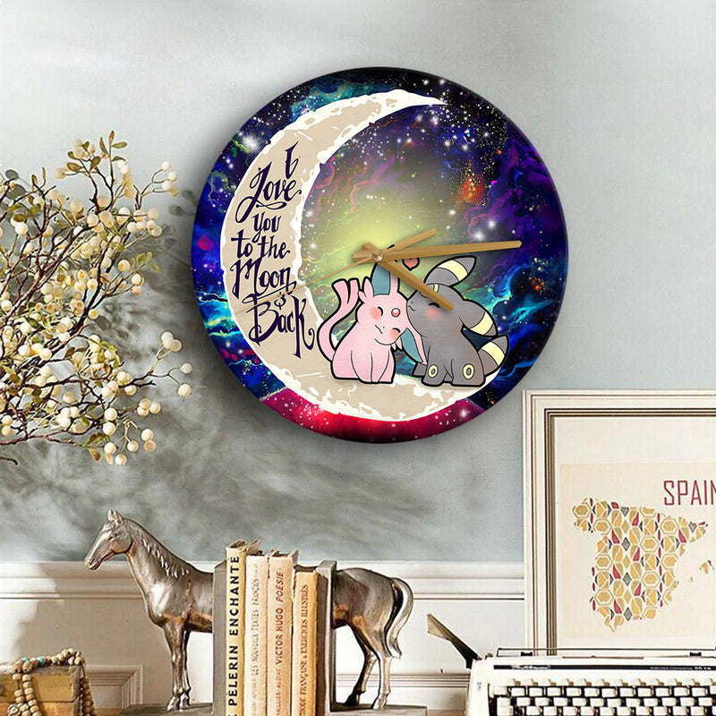 Pokemon Espeon Umbreon Love You To The Moon Galaxy Wood Wall Clock Nearkii