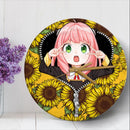 Anya Cute Spy X Family Sunflower Zipper Anime Wood Wall Clock Nearkii