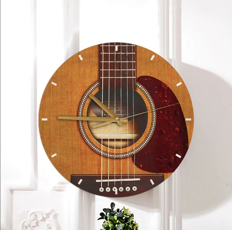 Guitar Lovers Guitar Shape Wood Wall Clock Nearkii