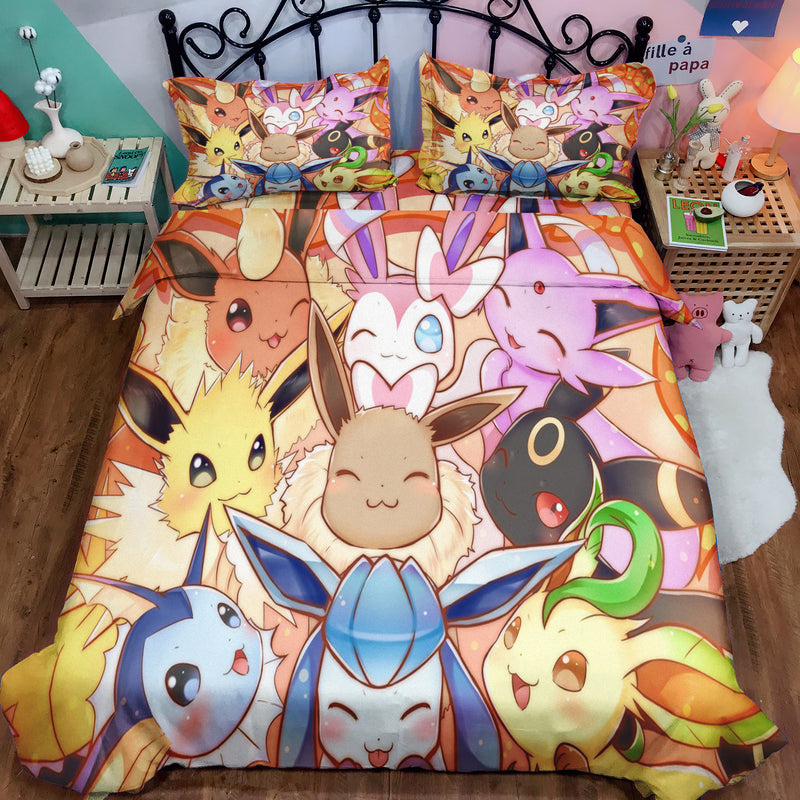 Eevee Evolution Pokemon Family Bedding Set Duvet Cover And 2 Pillowcases Nearkii