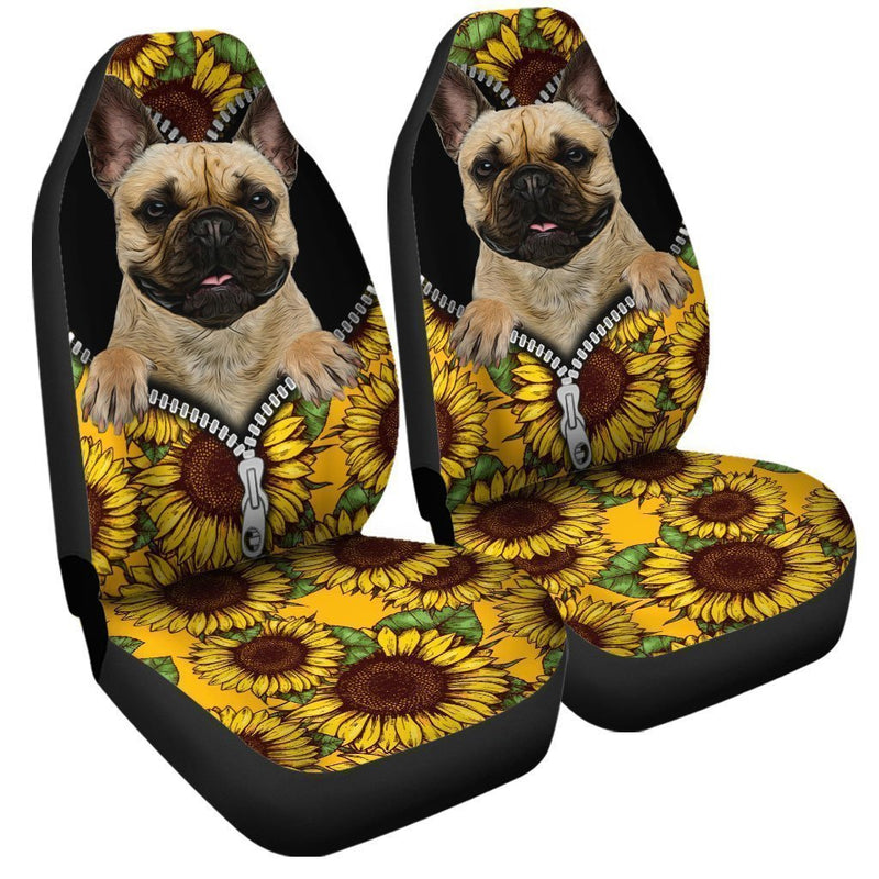 Sunflower French Bulldog Premium Custom Car Seat Covers Decor Protectors Nearkii