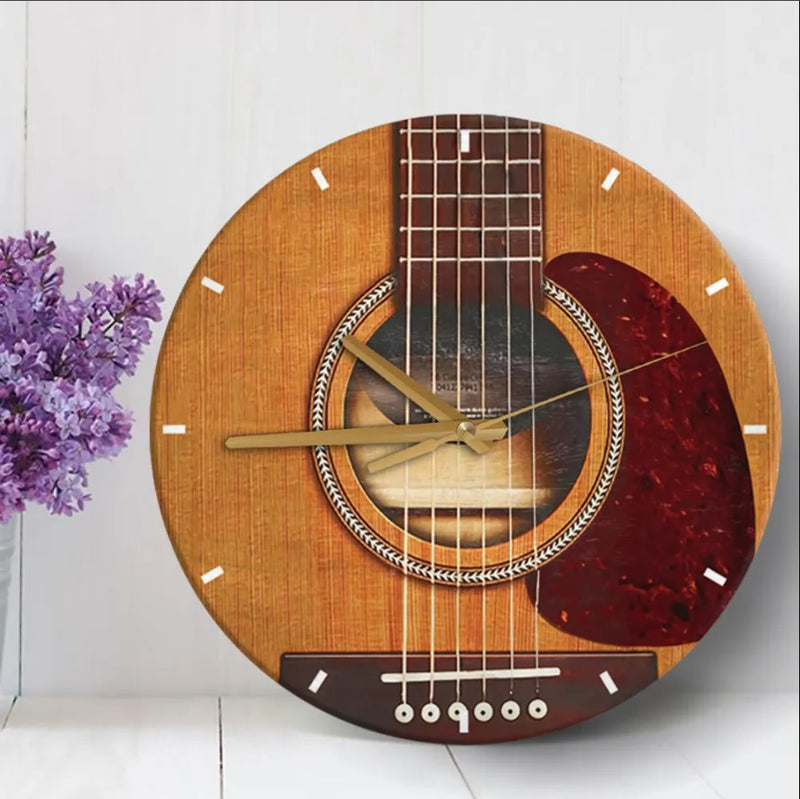 Guitar Lovers Guitar Shape Wood Wall Clock Nearkii